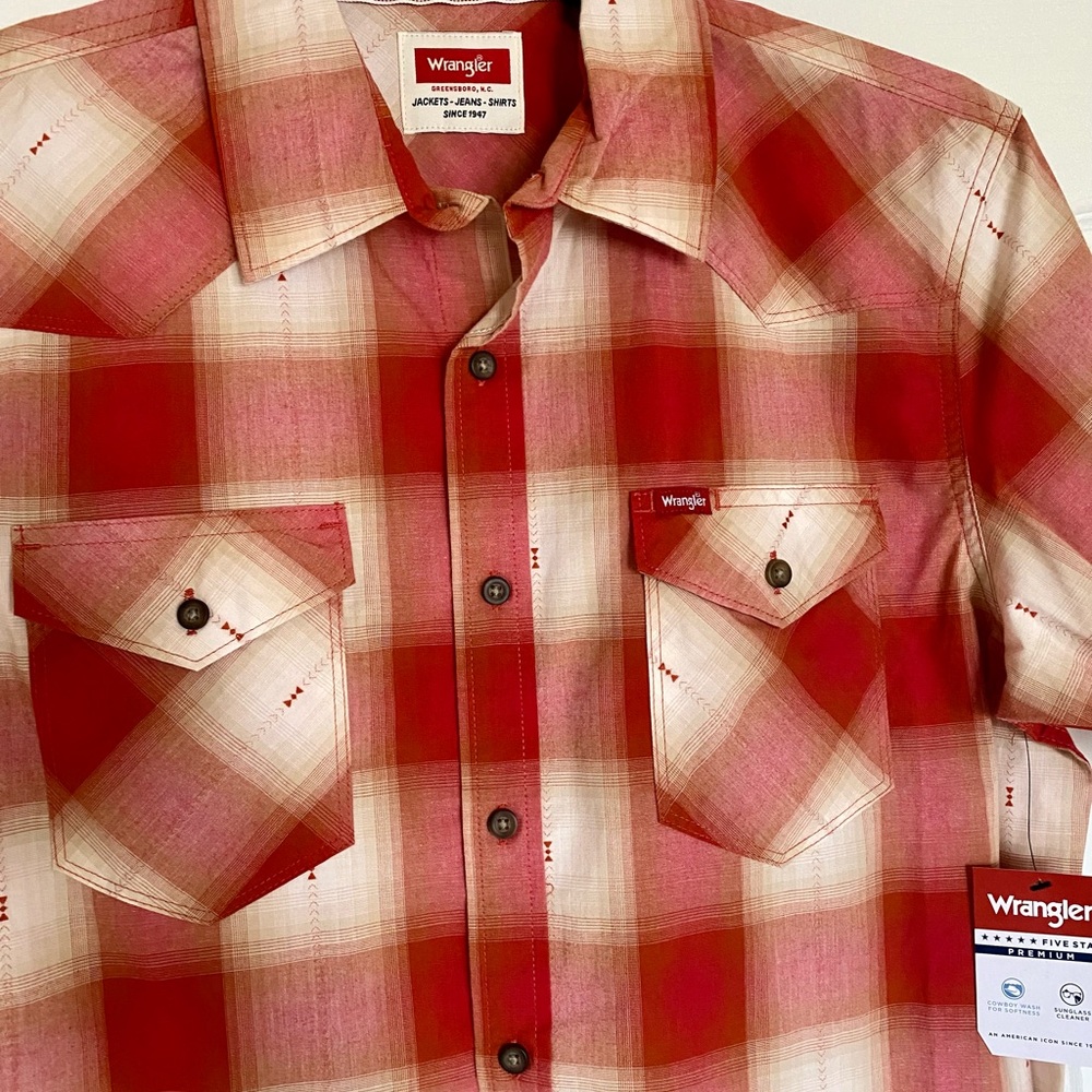 Wrangler Red and White Plaid Casual Shirt new